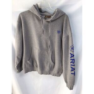 Ariat Real Hoodie Womens Medium Gray Blue Embroidered Logo Soft Sweatshirt